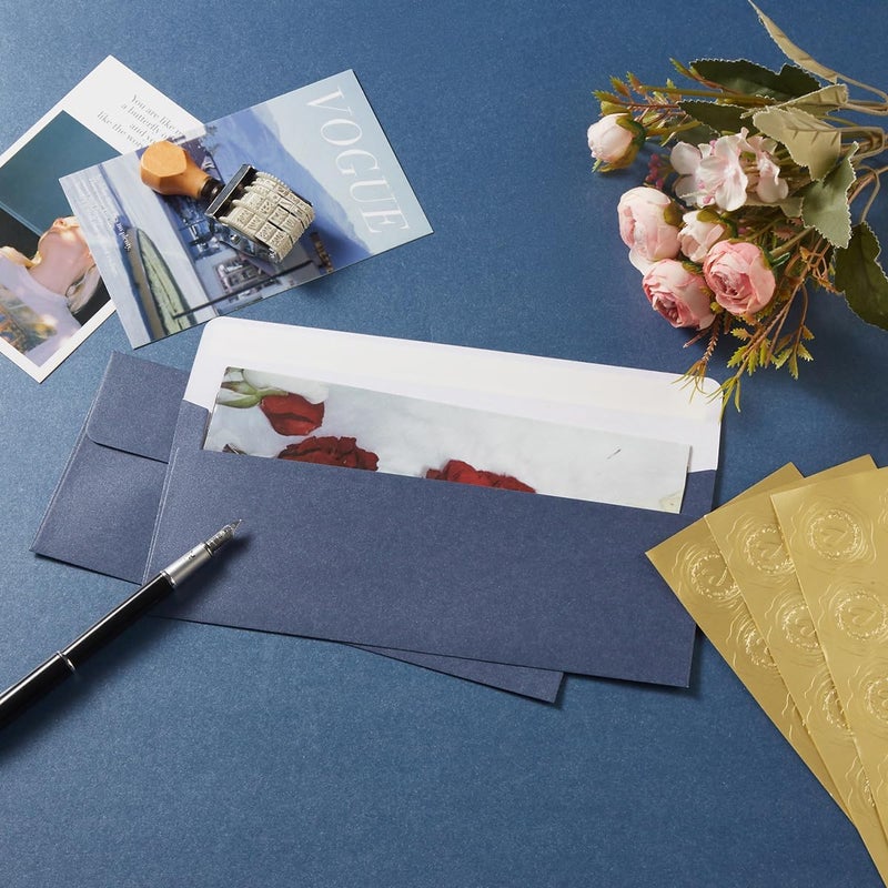 Wishop 50 Pack Shiny #10 Business Envelopes Self Seal Standard Envelopes with Gold Stickers for Office Checks, Business Cards, Letter Mailing Invoices, 4.13 x 9.49 Inches (Navy Blue) - Image 5